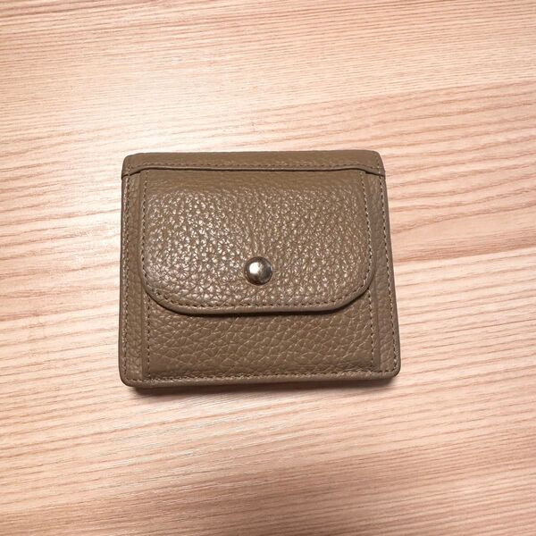 ミニ財布 コンパクト財布 グレージュ 本革