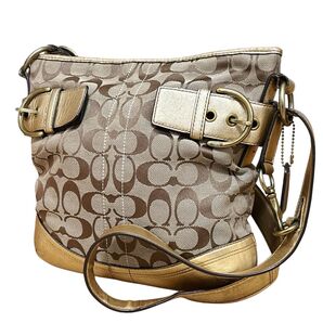 コーチ COACH シグネチャー キャンバス×レザー ソーホー ショルダーバッグ F03574 斜め掛け ベージュ ゴールド