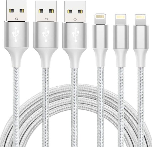ライトニングケーブル 3本セット シルバー iPhone 急速充電 lightning 断線防止 超高耐久