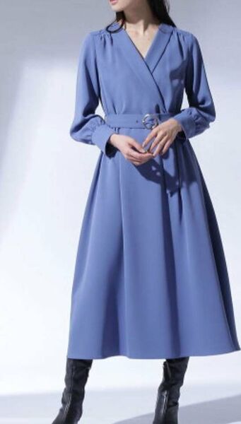NATURAL BEAUTY BASIC ロングワンピース ベルト付き ブルー