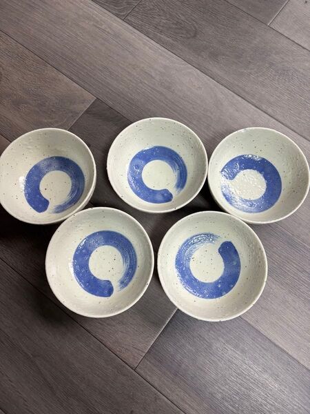 箱入り 和食器 中鉢5客セット 藍色円模様 美濃焼風 和モダン 未使用品