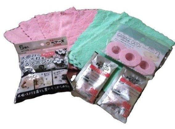 お掃除クロス10枚 特殊 ブラシ スポンジ5個入り さぼったリング2袋 洗面台用ゴミキャッチ3個
