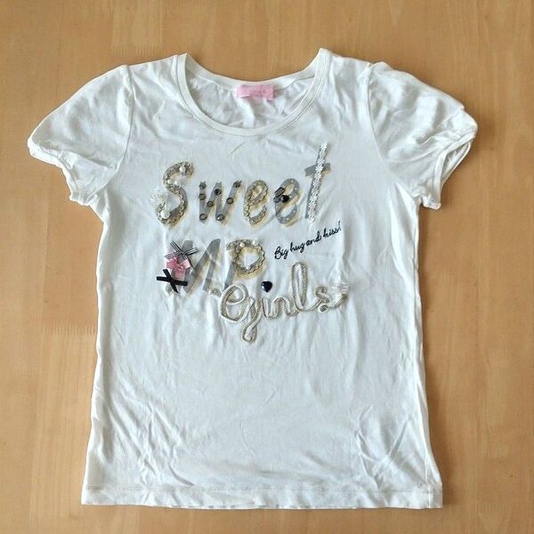 mezzo piano メゾピアノ Tシャツ ガールズ 160ホワイト ビーズ装飾 キッズ