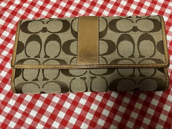 COACH コーチ 二つ折り財布 シグネチャー ブラウン