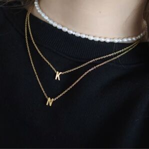 サージカルステンレス イニシャルネックレス K