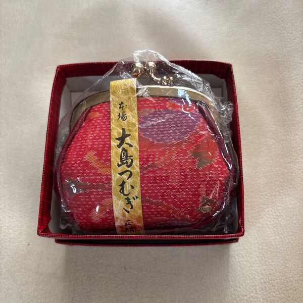 大島紬正絹がま口財布 和風小物 未使用