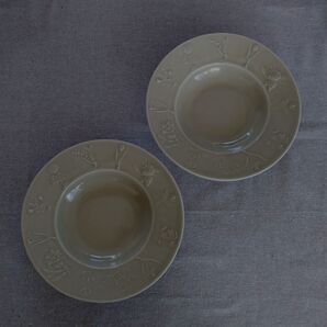 新品 植物図鑑 お花のリム皿 スープ パスタ プレート 陶器 アンティーク 益子焼