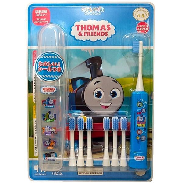 (ハピカ トーマス 電動歯ブラシ はじめてセット)本体 ケース 替ブラシ6本 こども 日本製 対象年齢3歳から やわらかめ