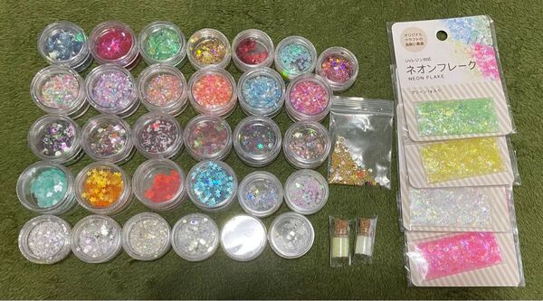 【未使用品】ホログラム ネオンフレーク シェルパウダー 等 35種 UVレジン ネイルアート