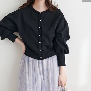 natural couture お家で洗えるころん金釦カーディガン ブラック