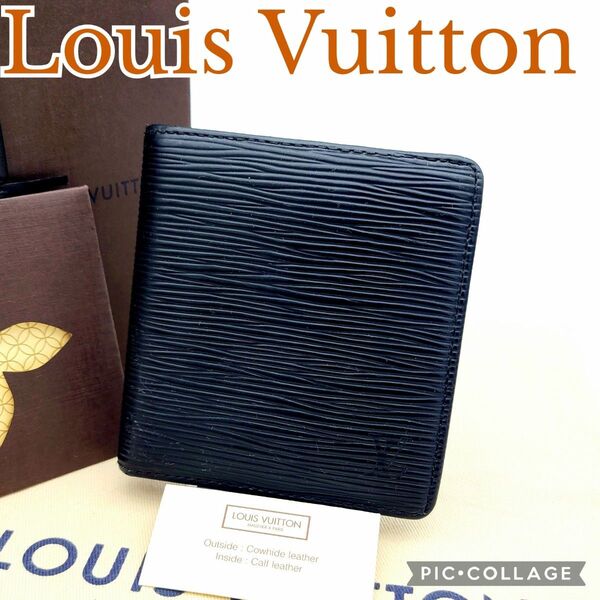 極美品 Louis Vuitton ルイヴィトン エピ ポルトビエ6カルトクレディ 二つ折り財布 M63312 ノワール
