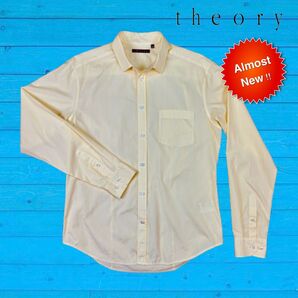 【theory☆ほぼ未使用】セオリー イエロー ヘアラインストライプ サイドプリーツ バックダーツ コットンシャツ SIZE:40