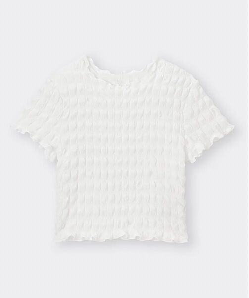 GU ジーユー シャーリングT(半袖) ポップコーン ぽこほこ トップス 半袖 カットソー ホワイト 白 Tシャツ