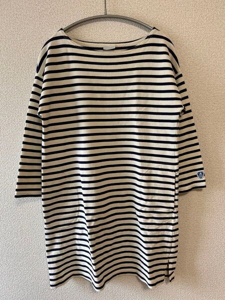 オーシバル ボーダー カットソー トップス チュニック ワンピース 白 バスクシャツ