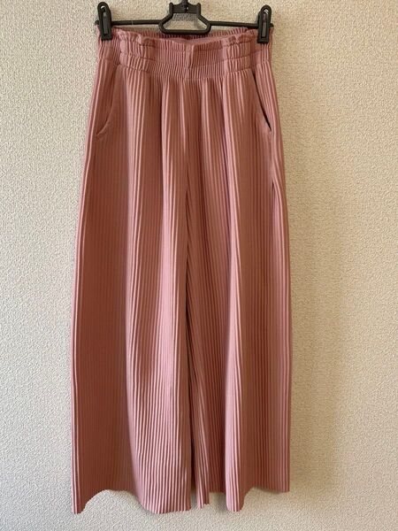 リブ ワイドパンツ ウエストゴム カジュアル イージーパンツ