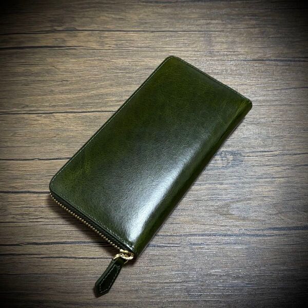 イタリアンレザー 大容量 長財布 カード15枚収納 メンズ財布 レディス財布 本革 グリーン 緑 YKK