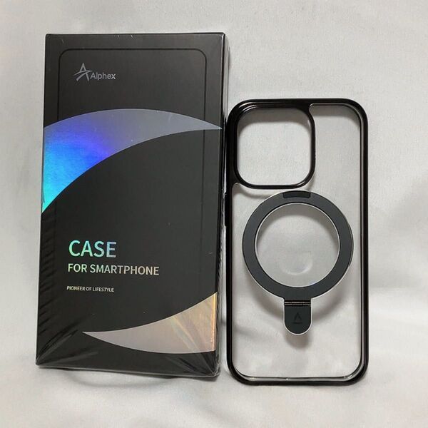 【Magsafe対応・チタン製スタンド】Alphex iPhone 15 Pro 用 ケース チタニウム リング付き ブラック