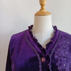 刺繍セットアップ 花 ラメ ドット フリル ロングスカート 光沢 ベロア グリモワール