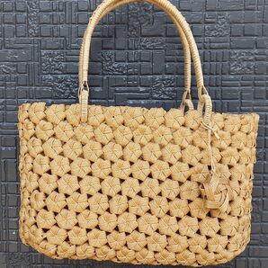 ハンドメイド カゴバッグ 花結び クラフトバンド 生成
