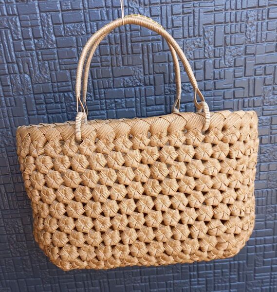 ハンドメイド カゴバッグ 花結び クラフトバンド 生成