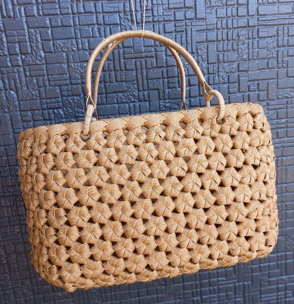 ハンドメイド カゴバッグ 花結び クラフトバンド 生成