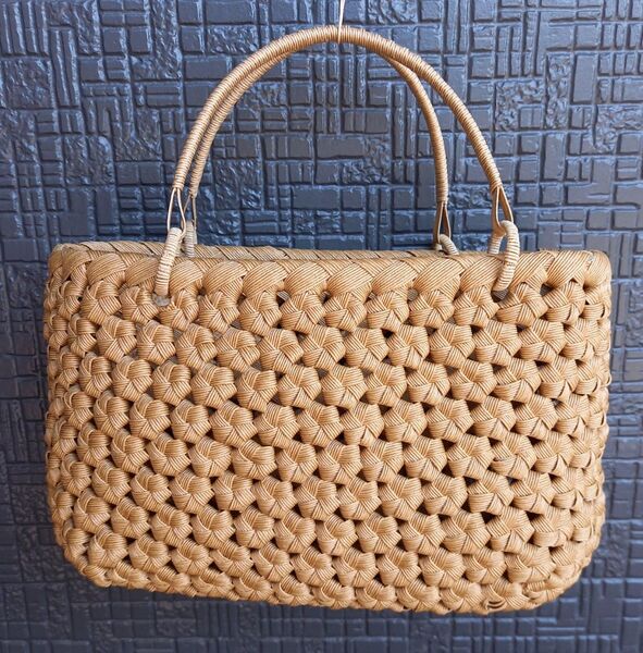 ハンドメイド カゴバッグ 花結び クラフトバンド 生成