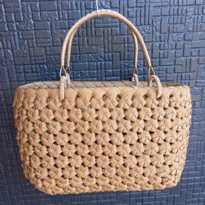 ハンドメイド カゴバッグ 花結び クラフトバンド 生成