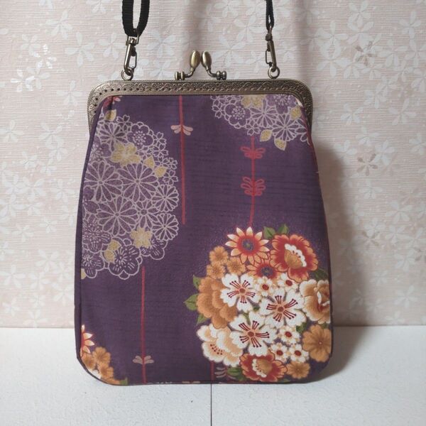 0301和柄花 がま口 ショルダーバッグ ハンドメイド