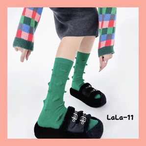【複数割あり】靴下 レディース グリーン 立体的 個性的 ポップ おしゃれ ショートソックス