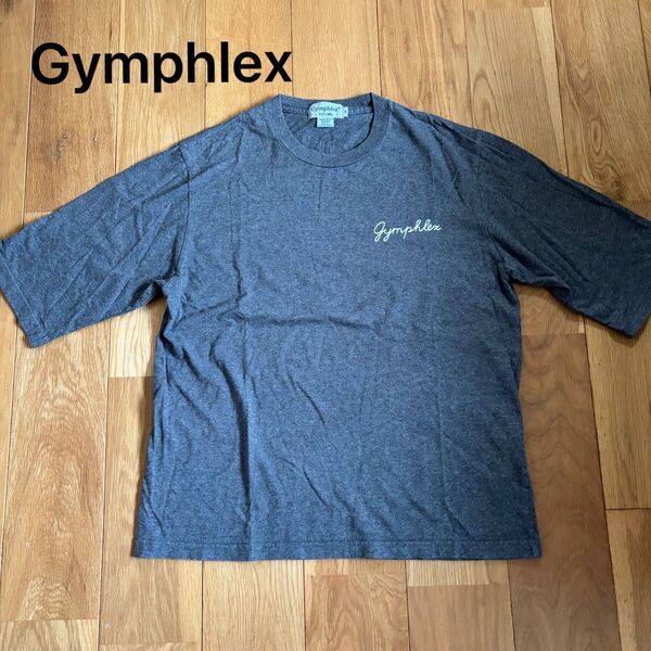 美品 Gymphlex ジムフレックス Tシャツ 半袖 チャコールグレー M オーバーサイズ カットソー ロゴ 刺繍 メンズ
