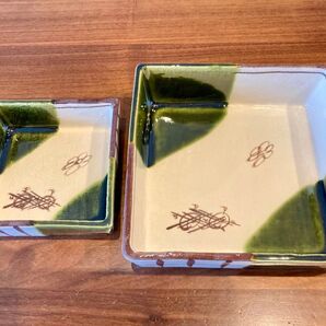 【新品 未使用】織部焼 四方皿2枚セット BALオリジナル 青織部