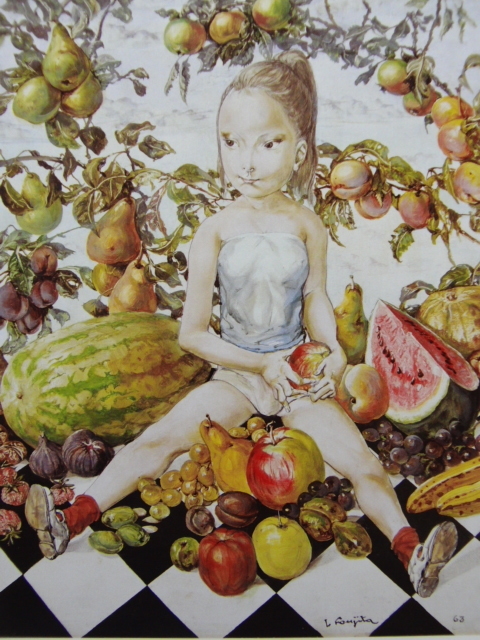 J・パスキン、果物をもつ少女、希少な額装用画集より、美品、新品額装