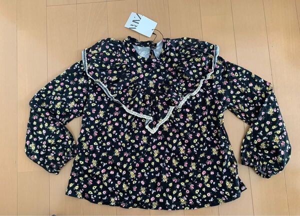 ZARA 花柄 フリル付き長袖ブラウス 164cm