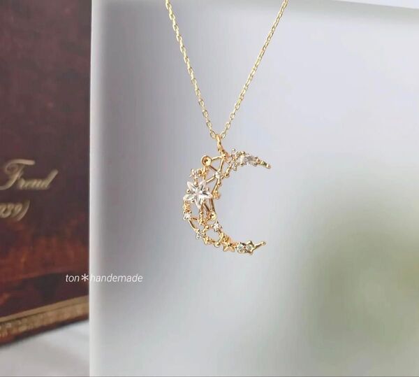 限定品*ムーンネックレス 14kgfチェーン変更可 ゴールド メンズ ペア 月 星 スター 華奢