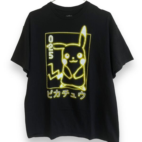 古着 ポケモン Tシャツ ピカチュウ プリント アニメ キャラクター 海外 黒 半袖 L