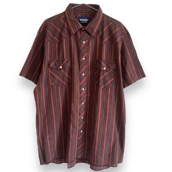 古着 ラングラー Wrangler ウエスタンシャツ 渋め 半袖 ストライプ柄 アメカジ ストリート 90sビンテージ