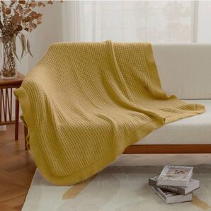 ★大特価★ワッフル 膝掛け ブランケット イエロー 新品 出産祝い プレゼント