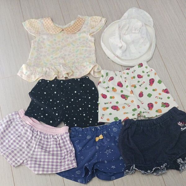 80 女の子 パンツ 半袖 帽子 7点