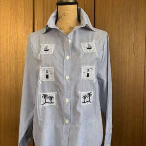 ストライプシャツ ヨット刺繍 レディース