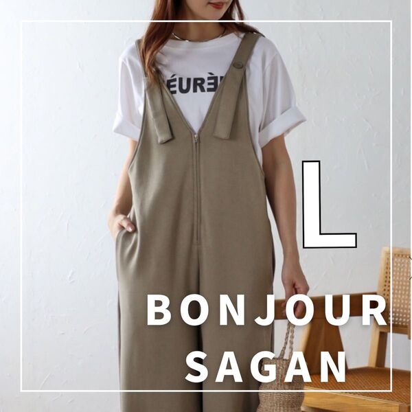 "新品・タグ付"フロントジップVネックストレッチサロペット/BONJOUR SAGAN