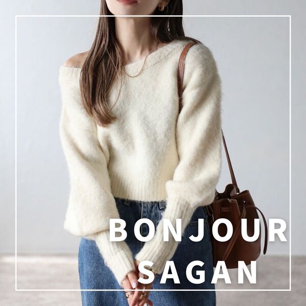 "新品・タグ付"ウール混ショート丈ニットプルオーバー/BONJOUR SAGAN