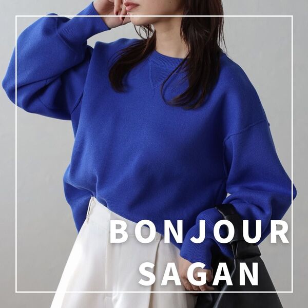 "新品・タグ付"Vガゼットスウェットライクニットプルオーバー/BONJOUR SAGAN