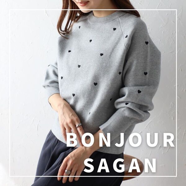 "新品・タグ付"ハート刺繍ニットプルオーバー/BONJOUR SAGAN