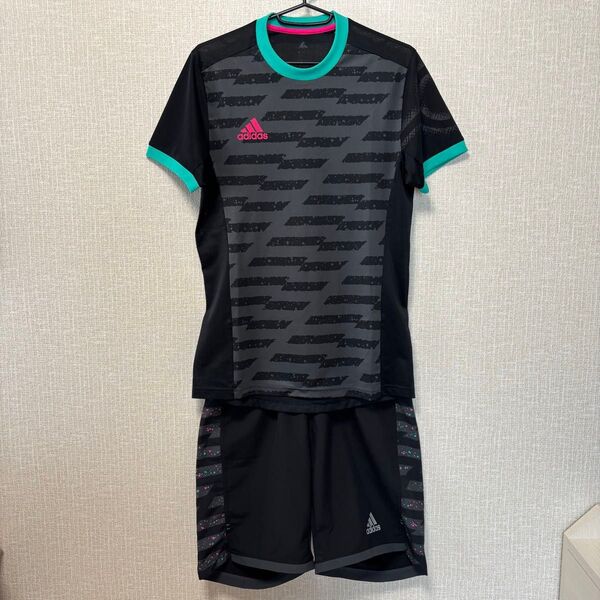 adidas サッカーウェア 上下セット ブラック × ターコイズ