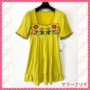 レトロ フラワー刺繍 ティアード チュニック お花
