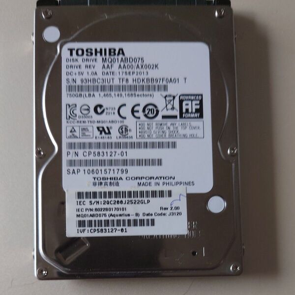 TOSHIBA ノート用HDD 750GB