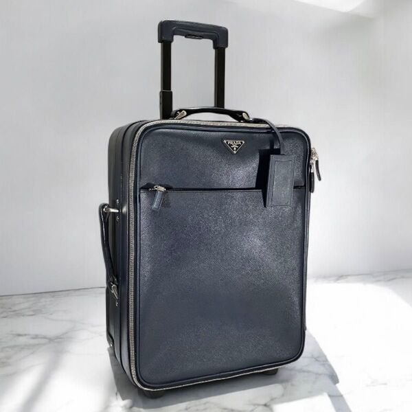 美品 希少 PRADA プラダ キャリーケース スーツケース サフィアーノレザー ネイビー オールレザー