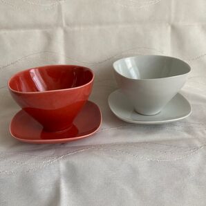 【新品未使用】作山窯 Lotus Cup &ソーサー 二客揃 紅白セット