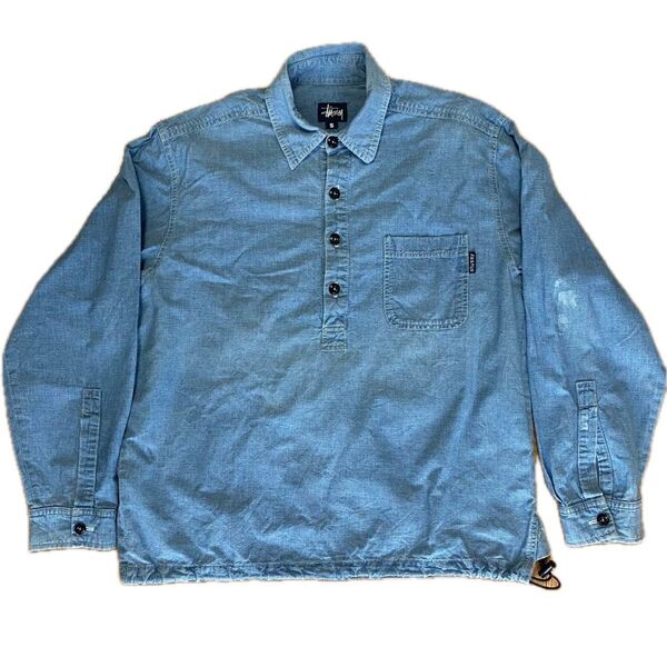 90s OLD Stussy シャンブレー プルオーバー シャツ ジャケット USA製