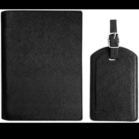 パスポートカバー 旅行用スーツケースタグ PUレザー製 (Black)